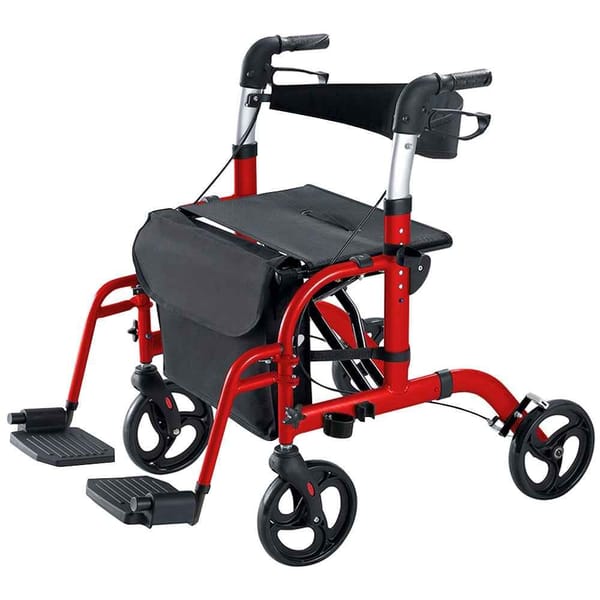 2-in-1 Foldable Aluminum Rollator Walker with Seat and Storage Bag V1181-HP002-RD