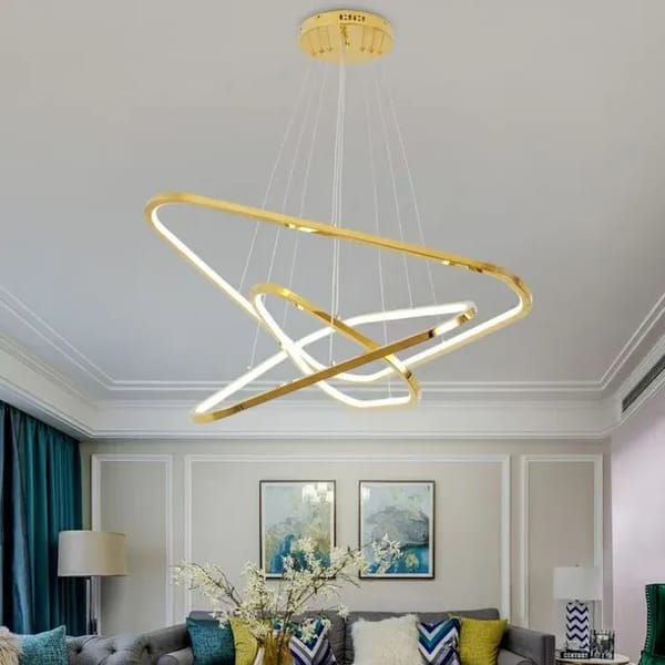 BAMDECOR AD2583 Modern Triangular LED Chandelier (Three Rings-Gold) V255-BAM-AD2583-3R-GOLD