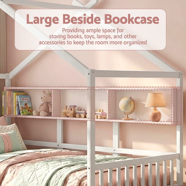 Artiss Kids Single Bed Frame with 3 Storage Bookcase & 2 Drawers House Bed Solid Wood WBED-F-DREGO-S-WH-DRAW