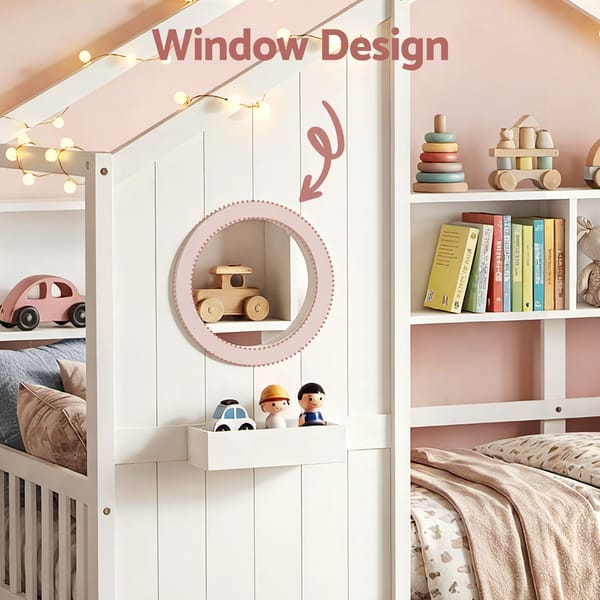 Artiss Kids Single Bed Frame with 3 Storage Bookcase & 2 Drawers House Bed Solid Wood WBED-F-DREGO-S-WH-DRAW