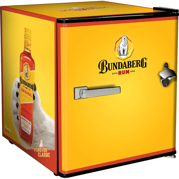 Official Bundy Rum branded Mini Fridge with Bottle Opener BC46B-BCF1