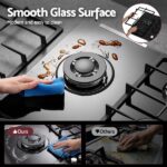 Devanti 59cm Gas Cooktop 3 Burner Knob Control Glass Hob Cast Iron Black CT-GAS-3B-BK