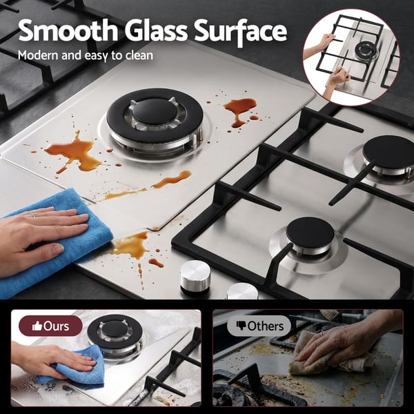 Devanti 59cm Gas Cooktop 3 Burner Knob Control Stainless Steel Hob Silver CT-GAS-3B-SS