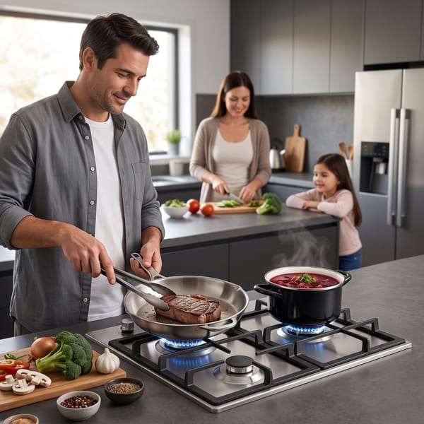 Devanti 59cm Gas Cooktop 3 Burner Knob Control Stainless Steel Hob Silver CT-GAS-3B-SS