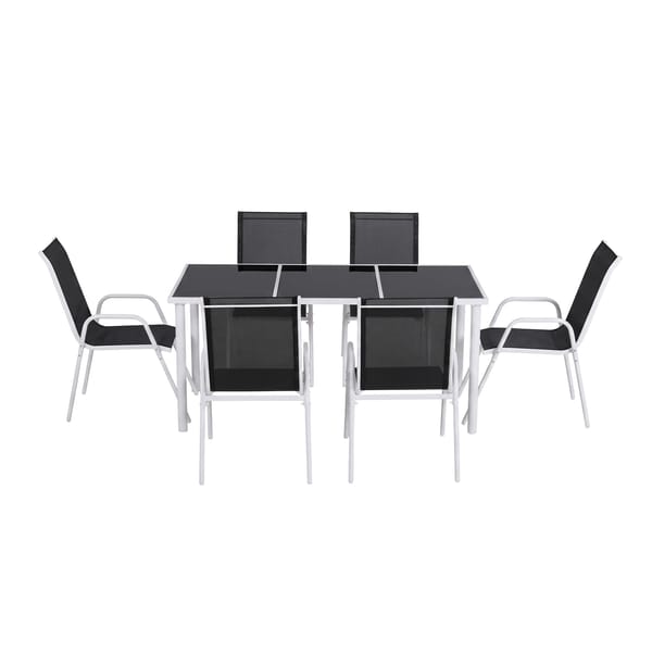 Gardeon 7 Piece Outdoor Dining Set Steel Textilene Patio Furniture Table and Chairs Black FF-DINING-7TEX-BK-AB