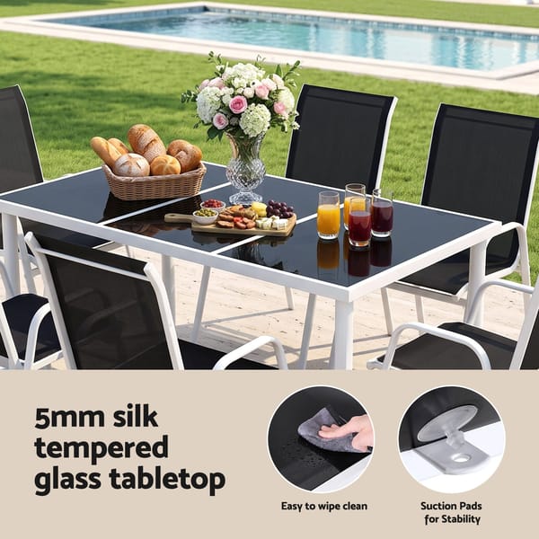 Gardeon 7 Piece Outdoor Dining Set Steel Textilene Patio Furniture Table and Chairs Black FF-DINING-7TEX-BK-AB