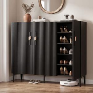 Artiss Shoe Cabinet Fluted Style 25 Pairs Shoe Storage Cupboard Black FUR-AF-SHOE-3D-BK-AB