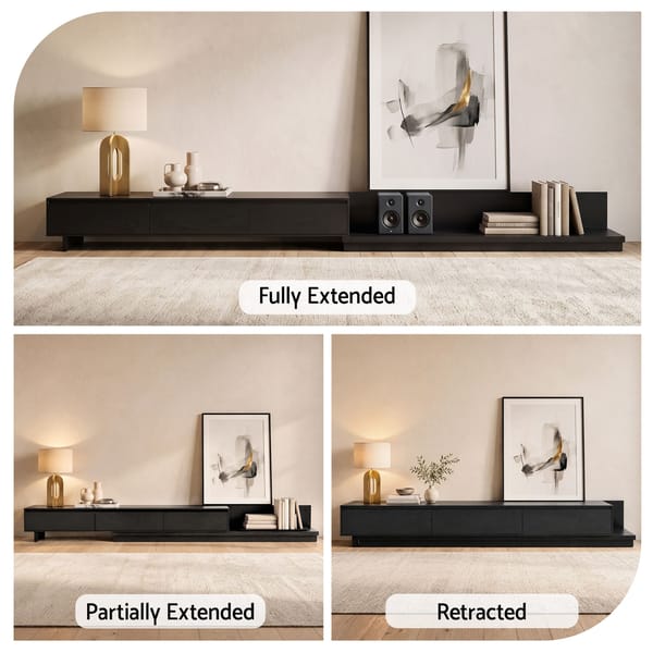 Artiss Extendable TV Unit 200CM 3 Storage Drawers Dark Walnut & Black FURNI-N-EXT01-TV200-WDBK-AB
