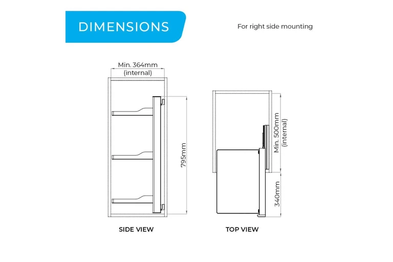 HiGold A Series Slide Out Wardrobe Storage Baskets 3-Tier - Right Side Mount HG-703572S-2360