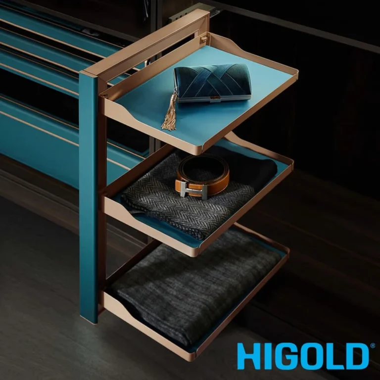 Higold B Series Teal 3-Tier Left Side Mount Slide-out Wardrobe Storage Basket HG-703573-2115