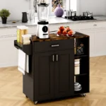 Kitchen Island Cart on Wheels with Charging Station Black 83x38x82cm LSB-59332