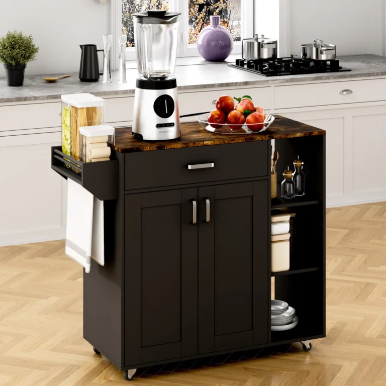 Kitchen Island Cart on Wheels with Charging Station Black 83x38x82cm LSB-59332