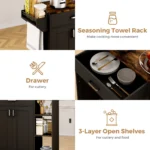 Kitchen Island Cart on Wheels with Charging Station Black 83x38x82cm LSB-59332