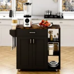 Kitchen Island Cart on Wheels with Charging Station Black 83x38x82cm LSB-59332