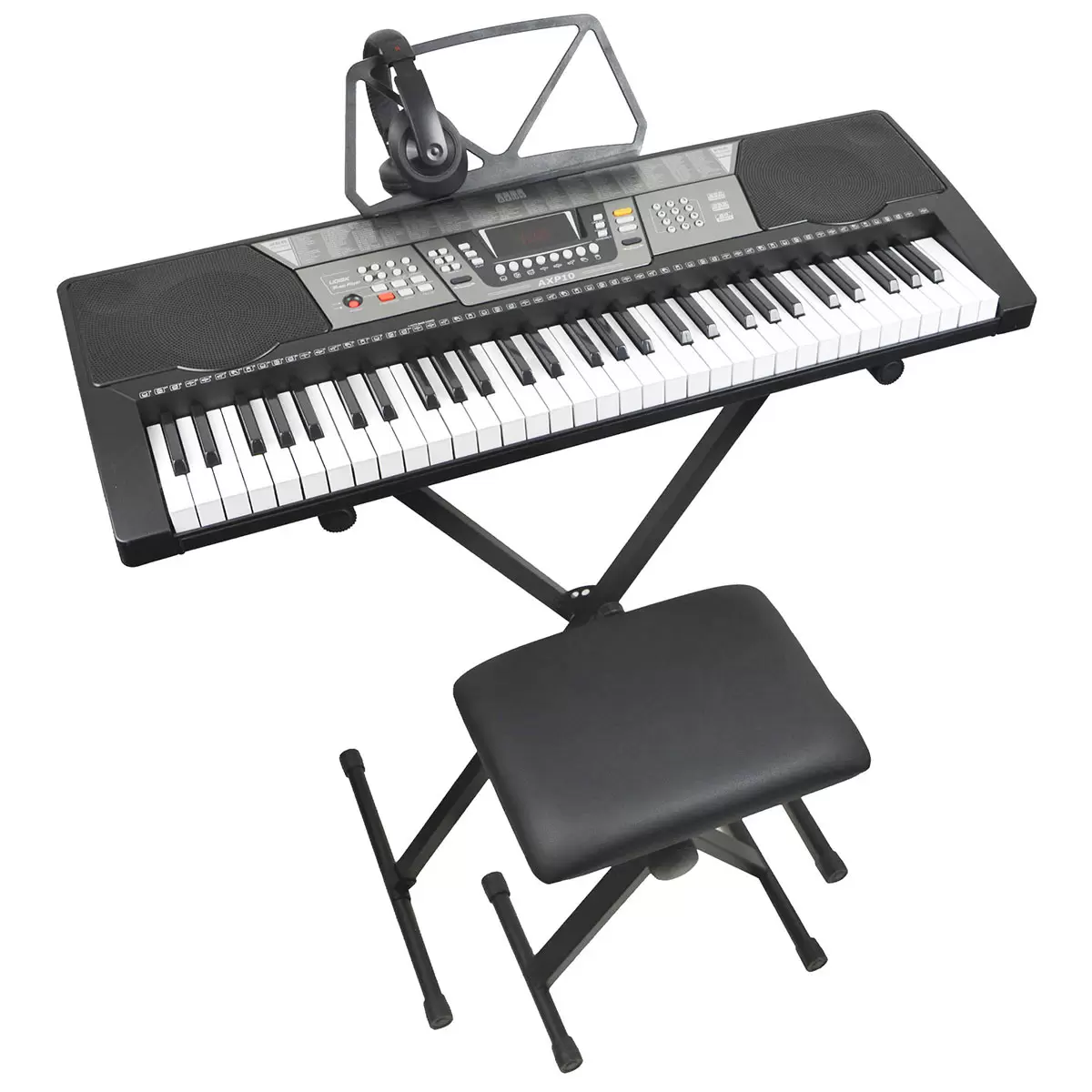 Black Digital Portable Keyboard Pack with Headphones Stool 61 Keys 255 Voices Adjustable Height Stand LSB-69025