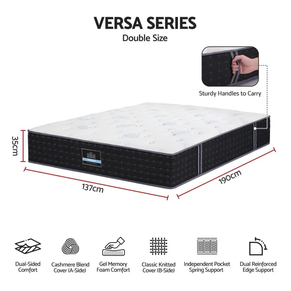 Giselle Double Reversible Spring Mattress Cashmere Cover Gel Foam Firm 35cm MATTRESS-B-VERSA-35-D