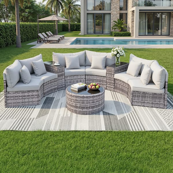 Gardeon 6 Seater Outdoor Sofa Set 9PCS Table Chair Set Garden Rattan Patio Furniture ODF-SOFA-9PC-RTA-GE