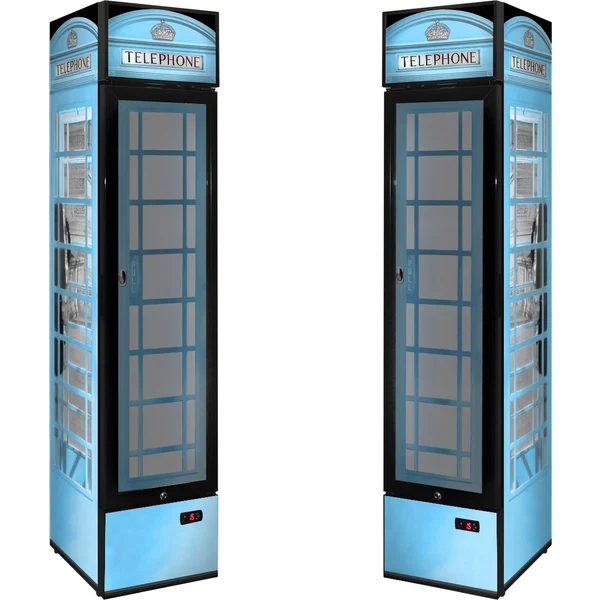 Pastel Blue Skinny Upright Bar Fridge with Telephone Box Design P160FA-TB-V2-BLUE