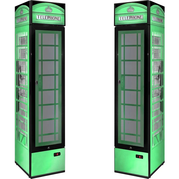 Pastel Green Skinny Upright Bar Fridge with Telephone Box Design P160FA-TB-V2-GRN