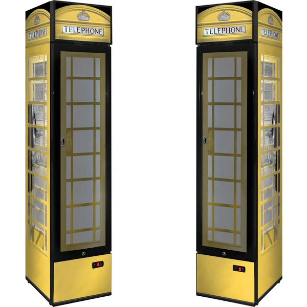 Pastel Yellow Skinny Upright Bar Fridge with Telephone Box Design P160FA-TB-V2-YLW