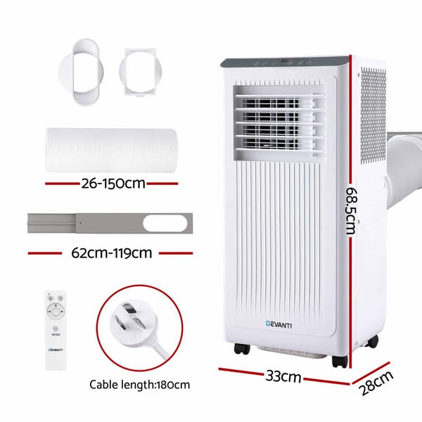 Devanti Portable Air Conditioner 5000 BTU 3-in-1 with Remote Control PAC-B-5000-WH