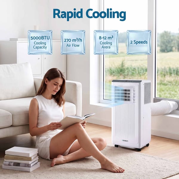 Devanti Portable Air Conditioner 5000 BTU 3-in-1 with Remote Control PAC-B-5000-WH