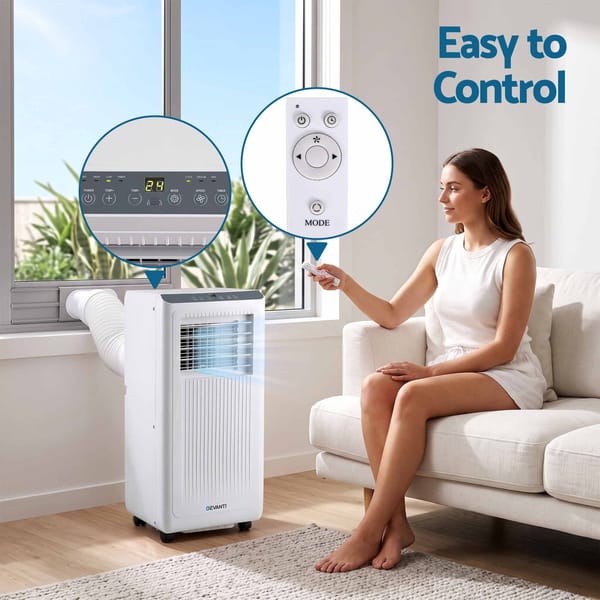 Devanti Portable Air Conditioner 5000 BTU 3-in-1 with Remote Control PAC-B-5000-WH