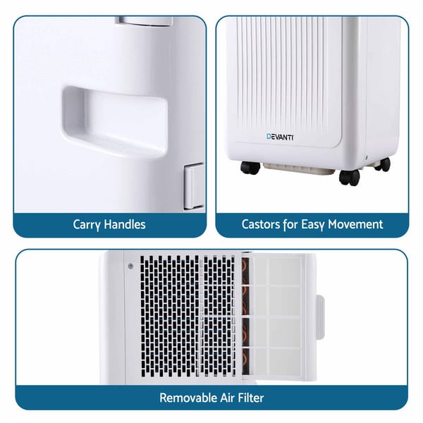 Devanti Portable Air Conditioner 5000 BTU 3-in-1 with Remote Control PAC-B-5000-WH