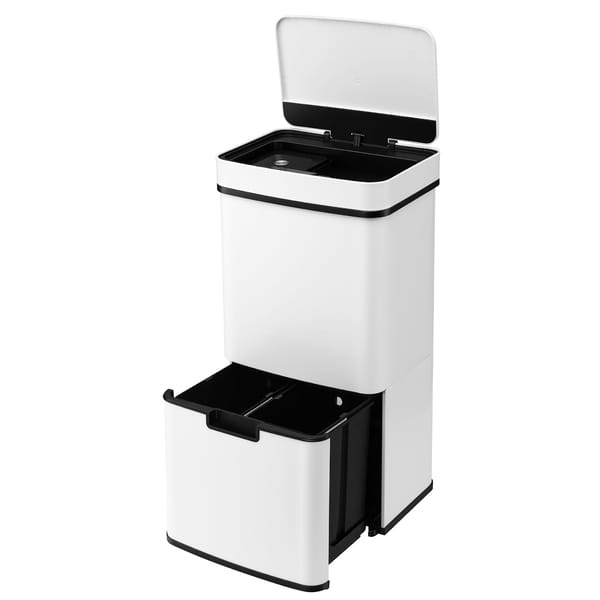 Devanti 72L Sensor Bin Rubbish Bins 4-in-1 Compartment Stainless Steel Trash Can White SB-E-3C-72L-WH