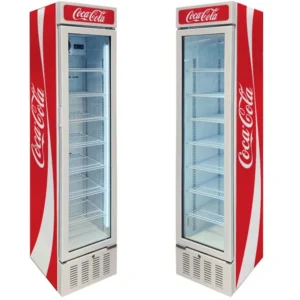Coca Cola Skinny White Upright Glass Door Bar Fridge Triple Glazed LOW E Glass Lock and LED Light Box SK160W-CCR