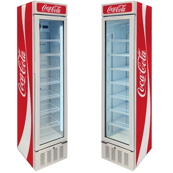 Coca Cola Skinny White Upright Glass Door Bar Fridge Triple Glazed LOW E Glass Lock and LED Light Box SK160W-CCR