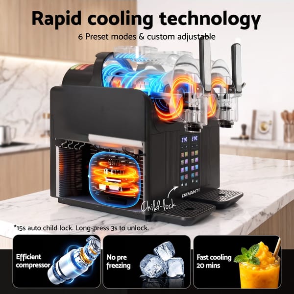 Devanti Slushie Machine 4L Dual Tanks Frozen Drink Ice Cream Maker SLS-CR03-2LX2-BK