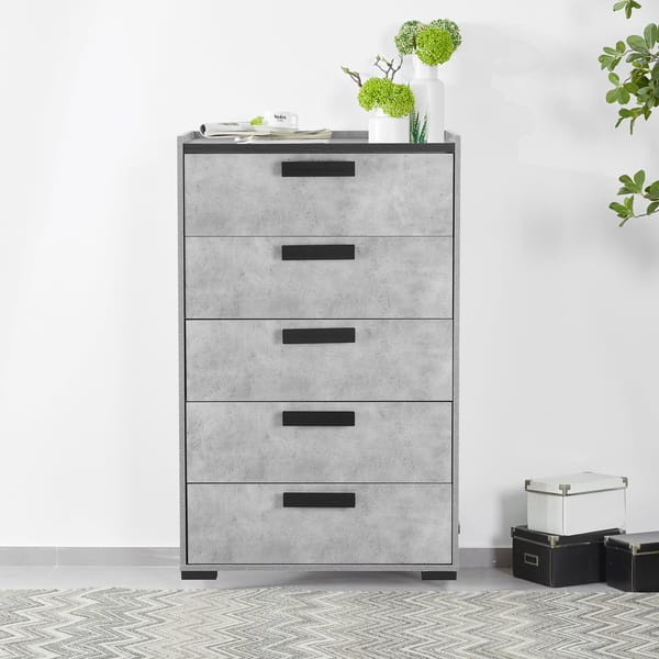 Dressing Chest With 6 Storage Drawers MDF Combination of Black & Cement Colour V43-TBY-COP