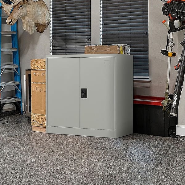 Two-Door Metal Locker – Grey without Legs V63-844381