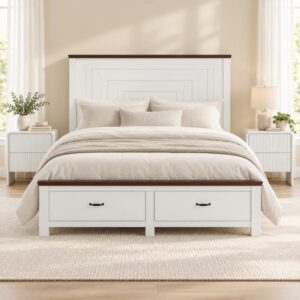 Artiss Double Wooden Bed Frame and 2 Bedside Table Bedroom Furniture Set WBED-F-RAWDO-D-BS-06-BGX2