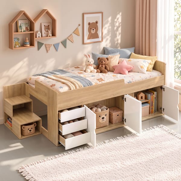Artiss King Single Bed Frame with Storage 3 Drawers and Two-Step Access 2 Cabinets WBED-F-WARDROBE-WH-KS-ABC