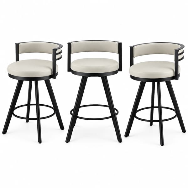 Artiss Bar Stools Set of 3 Swivel Counter Stools with Padded Backrest PU Leather Beige BA-TW-W0098-BGX3