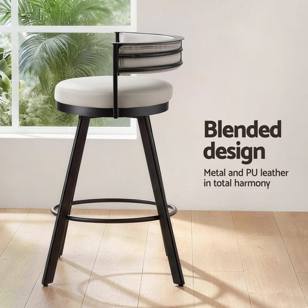 Artiss Bar Stools Set of 3 Swivel Counter Stools with Padded Backrest PU Leather Beige BA-TW-W0098-BGX3