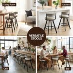 Artiss Bar Stools Set of 3 Swivel Counter Stools with Padded Backrest PU Leather Beige BA-TW-W0098-BGX3