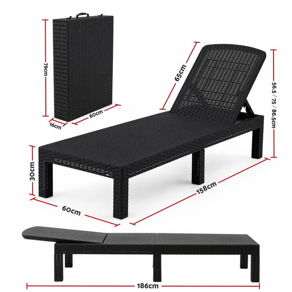 Gardeon 2X Foldable Sun Lounges Outdoor Recliner Patio Beach Chair Rattan Black FSL-01-RAT-BKX2