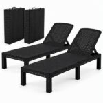 Gardeon 2X Foldable Sun Lounges Outdoor Recliner Patio Beach Chair Rattan Black FSL-01-RAT-BKX2