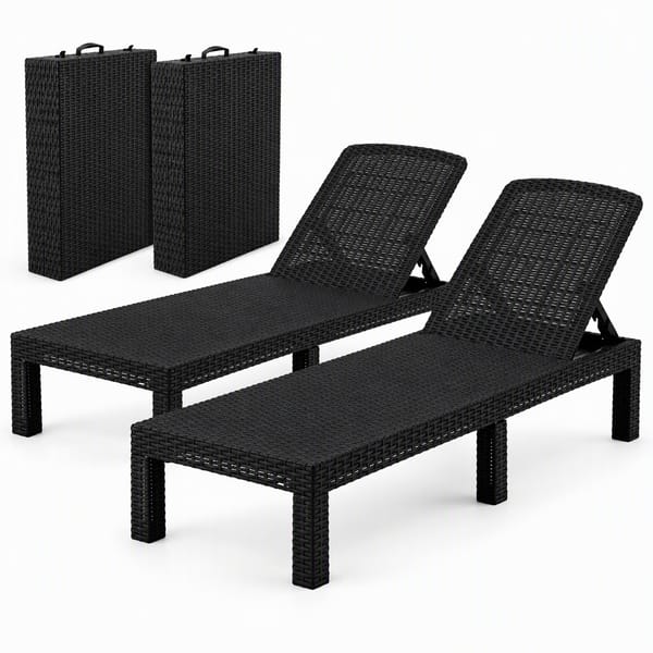 Gardeon 2X Foldable Sun Lounges Outdoor Recliner Patio Beach Chair Rattan Black FSL-01-RAT-BKX2