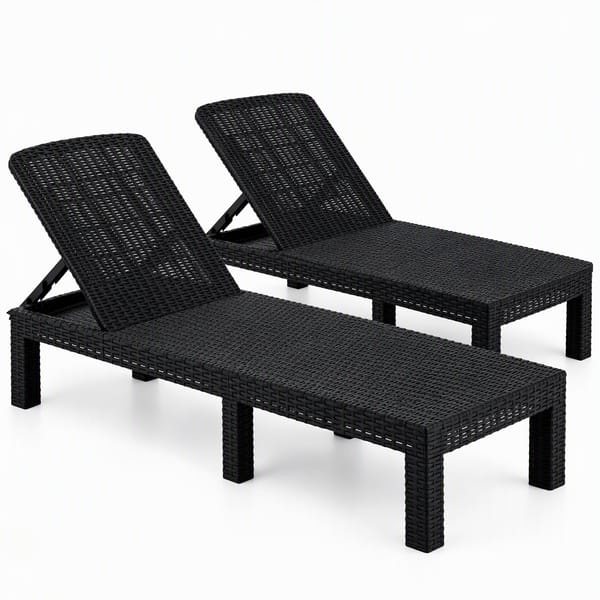 Gardeon 2X Foldable Sun Lounges Outdoor Recliner Patio Beach Chair Rattan Black FSL-01-RAT-BKX2