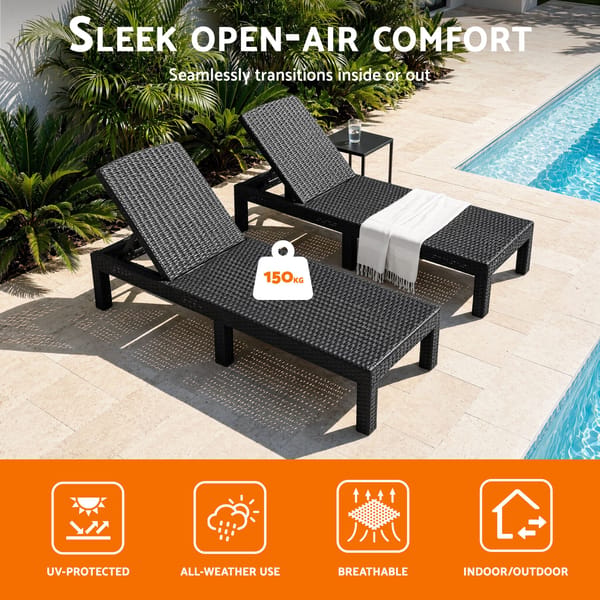 Gardeon 2X Foldable Sun Lounges Outdoor Recliner Patio Beach Chair Rattan Black FSL-01-RAT-BKX2