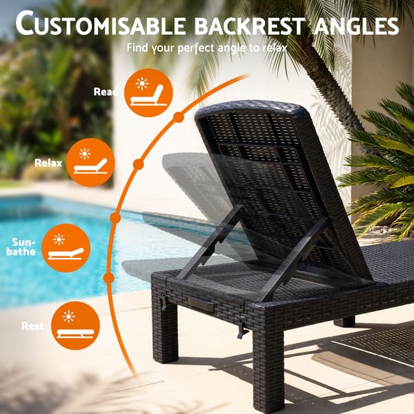 Gardeon 2X Foldable Sun Lounges Outdoor Recliner Patio Beach Chair Rattan Black FSL-01-RAT-BKX2