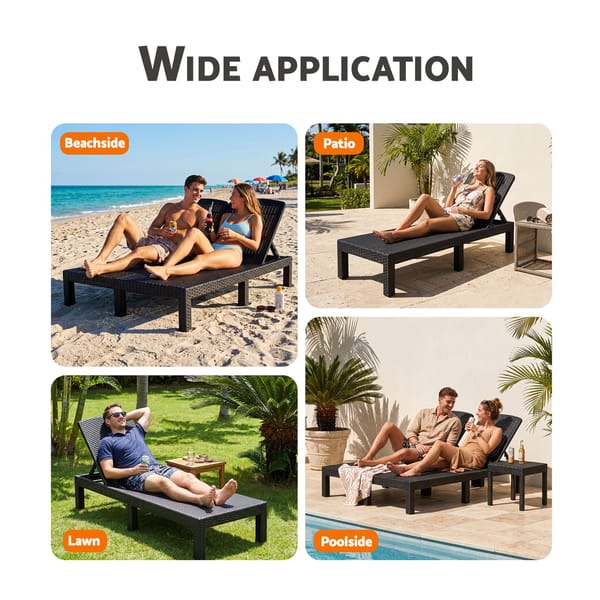 Gardeon 2X Foldable Sun Lounges Outdoor Recliner Patio Beach Chair Rattan Black FSL-01-RAT-BKX2