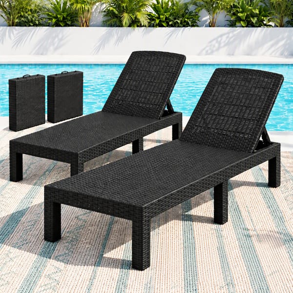Gardeon 2X Foldable Sun Lounges Outdoor Recliner Patio Beach Chair Rattan Black FSL-01-RAT-BKX2