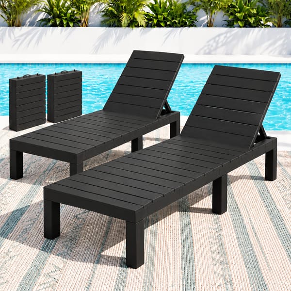 Gardeon 2X Foldable Sun Lounges Outdoor Recliner Patio Beach Chair Slatted Black FSL-02-STR-BKX2