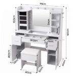 Artiss Dressing Table Vanity Desk LED Mirror Stool Set Charging Station Glass Top Rotating Shelf White FUR-S-DRESS01-WH-ABC