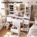 Artiss Dressing Table Vanity Desk LED Mirror Stool Set Charging Station Glass Top Rotating Shelf White FUR-S-DRESS01-WH-ABC